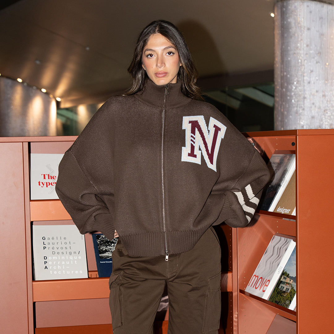 COLLEGE KNITTED ZIPPER SWEATER